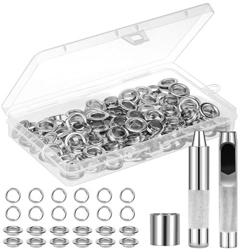 Ösen Werkzeug Kit, Kasanni 120pcs Ösen Set 12mm, Ösen Scheiben Ösenzange, ösen für Planen, Lochnieten mit 3tlg Werkzeugset, für DIY Leder Planen Markisen Schuhe