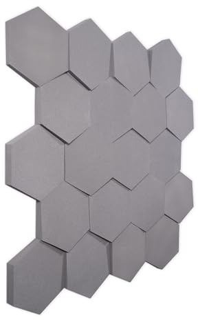 Keyhelm Pannelli Fonoassorbenti Esagonali 3D, Pacco da 20 (1m²), Correzione Acustica Medio-Alte Frequenze, per Studi di Registrazione (RAL 7047 Grigio Tele)