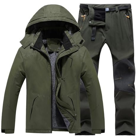 Schneeanzug Herren Zweiteilig | Skianzug Herren 2 Teilig Set Skijacke Skihose Set Skianzug Atmungsaktiv Winddichte Schneehose Schneejacke Mit Abnehmbare Kapuzen Zum Skifahren Snowboarden Skisuit