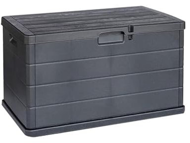 PALUPLUS Baule da Giardino, misura 78x55x52 cm, Cassapanca Effetto Legno Antracite, Impermeabile, Chiusura Lucchettabile, Contenitore da Esterno, Capacità 170 Litri -BET06F