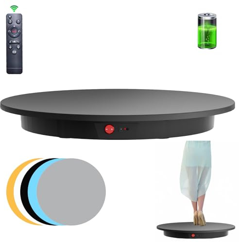 JAYEGT Motorized Rotating Display Stand,350Lbs Load,360 Degree Electric Rotating Turntable for Photography Products Display, Show,Remote Control +5 Colors Backgrounds (Black/23.6Inch/Rechargeable)