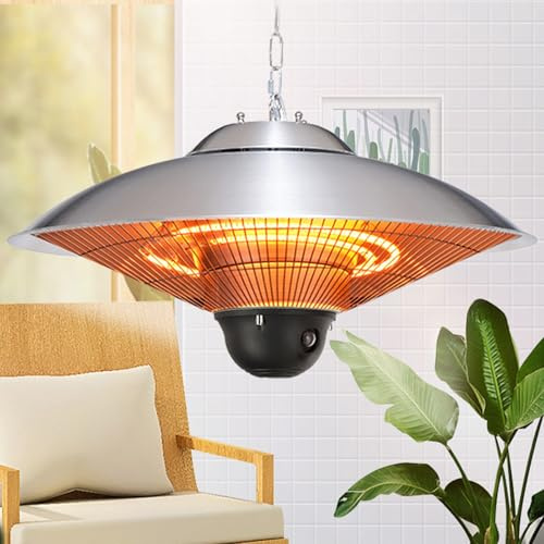 Electric Outdoor Heater, Outdoor Patio Hanging Heaters with Remote Control, 3-speed Adjustment, No Noise, Waterproof Garage Heater for Balcony Courtyard Gazebo