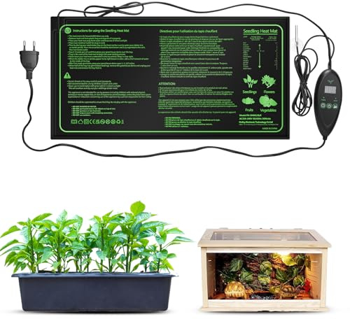 Tapis chauffant pour plantes avec thermostat, Tapis chauffant imperméable pour semis, Tapis chauffant 25 x 50 cm avec 6 réglages de température pour semis, reptiles, culture hydroponique, serre