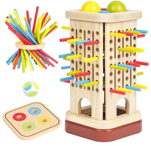 Ainiv Juegos de Mesa Montessori, Juguetes Educativos Niños con 32 Palitos Colores y 1 Dados, Divertido Juego Lanzamiento Bolas para Toda la Familia, Juguete Motricidad Fina para Niños 3, 4, 5, 6 Años