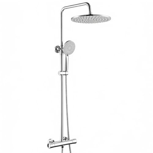 Auralum Columna Ducha Termostatica,Duchas de Baño Conjunto con Grifo,Cabezal de Ducha Lluvia 250x250mm,Alcachofa de Ducha con 3 Modo y Barra de Ducha Altura Adjustable,Cromado