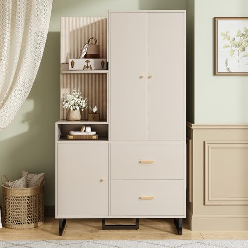 I0I&I0I Garde-robe compacte pour couloir - Meuble vestiaire moderne avec panneaux rembourrés, portes à fermeture douce et concept d'espace de rangement élégant (beige)