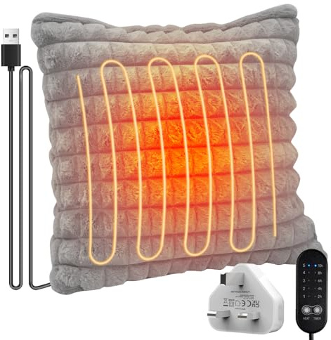 Electric Heated Cushion, USB Heated Seat Cushion with 5-Level Temperature, 45x45cm Heated Pads for Back Pain, Heated Pillow for Back, Waist, NeckHeated Sofa Cushion for Heated Back Support (Gray)