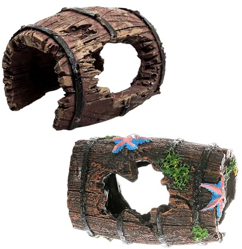 Simsky Lot de 2 troncs d'arbre réalistes - Design en mousse naturelle - En résine - Pour cachette de reptiles et habitat de poisson Betta - Décoration de paysage
