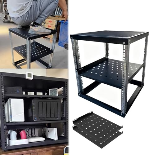 Serverställ med öppen Ram Justerbart Serverrack med Öppen Ram 12U, Rackmonterat Nätverksrack med Ventilerade Hyllor, Hemnätverksrack för Datacenter för 48 cm Utrustning(3 tier,D 33.3cm (13 1/8))