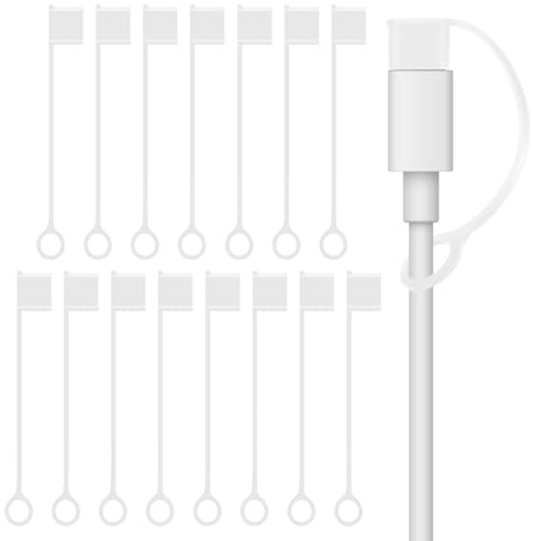 YBEATY 16 tapas USB para cable USB C, antipérdida, silicona, puerto USB, cubierta protectora antipolvo antipolvo para cable tipo C, carga de cable macho, conector de auriculares (blanco)