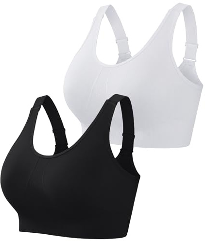 Uniexcosm Adjustable Sports Bra for Women, Padded Wireless Medium Support Bra Top Seamless Comfort Full Coverage Bralette Vest Gym Yoga Running Bra for Workout Everyday Wear,Off-White 2,XL