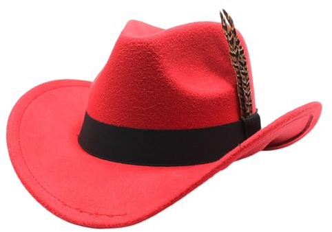 Generisch Sombreros de fieltro para mujer, sombrero de festival occidental, sombrero tradicional, festival, sombrero de vaquero, fiestas de disfraces, vintage, gorros transpirables para carnaval