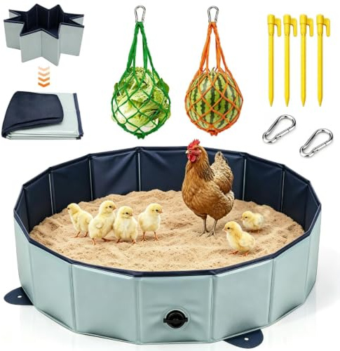80 cm sandbad höns 2 matnät kyckling PVC vikbar pool hundpool liten