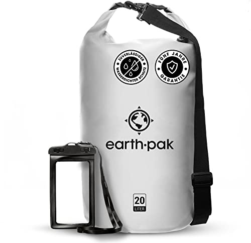 Earth Pak -Waterproof Dry Bag - Roll Top Dry Sack Keeps Gear Dry for Boating, Hiking, Camping and Fishing with Waterproof Phone Case (White, 55L)
