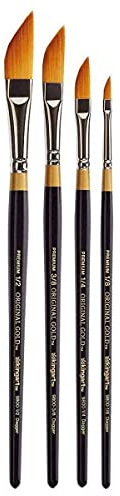 KINGART Premium 4 pc. Original Gold 9800 Series Dagger Striper Artist Brush Set, Synthetic Golden TaklonHair for Acrylic, Oil, Gouache Paint, Short Handle, 4 Sizes: 1/8, 1/4, 3/8, 1/2