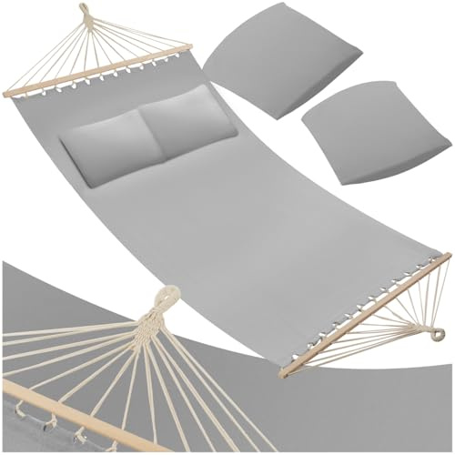 tectake® Hamac 2 Places Hamac Double Exterieur avec 2 Oreillers extérieur, 325x150x2,5 cm, Supporte Max. 240 kg, Couchage 230x 145 cm, pour Relaxation Terrasse Exterieur Piscine Jardin Balcon Veranda