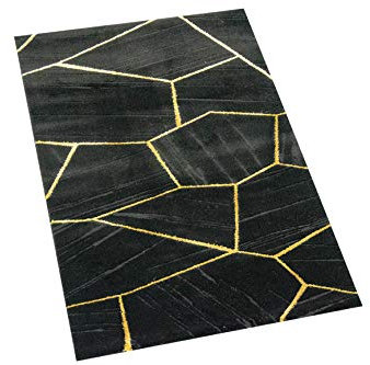 CARPETIA Teppich Wohnzimmer geometrisches Muster schwarz Gold Größe 60x110 cm