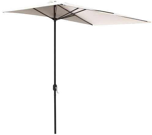 Outsunny Sombrilla Rectangular 230x130x245 cm Parasol para Pared Media Sombrilla con Manivela Protección UV 30+ Impermeable Tela Poliéster180 g/m² para Balcón Terraza Jardín Crema