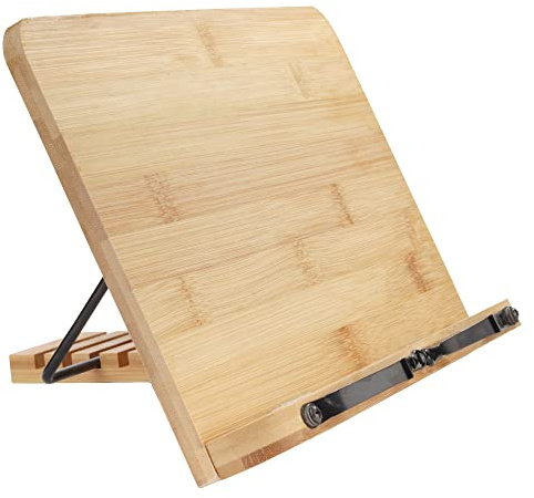 BambooMN - Supporto universale da scrivania in bambù, per lettura, cellulare, arte, spartiti, ricettario o tablet, portatile e pieghevole con inclinazione regolabile, 1 unità