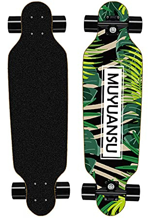 TangDao Mini Longboard Skateboard 80CM Cruiser 7 Capas Madera de Arce con Rodamiento ABEC-9 para Adolescentes Principiantes (Selva, Rueda Negra de Calle)