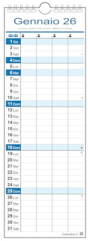 Calendario 2026 slim stretto famiglia family lavoro da muro da 1 2 3 4 colonne persone (4 COLONNE)