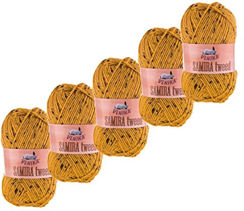 5 x 100g Strickgarn Samira Tweed Klassikgarn Strickwolle Farbwahl