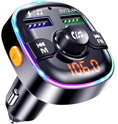 Bluetooth Adapter Auto, FM Transmitter für Car Radio, UnterstüTzung FüR QC3.0 Smartcharge, Mp3 Musik Player, Aux Stecker, Anschluss ZigarettenanzüNder, Freisprecheinrichtung, USB Stick