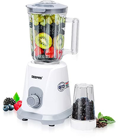 Geepas Electric Blender Smoothie Maker, Food Jug Blender 550W - Stainless Steel Blades, 2 Speed Control with Pulse Function, 1.5L PC Jar -Coffee Grinder Mill, Smoothie Milkshake Maker -2 Year Warranty