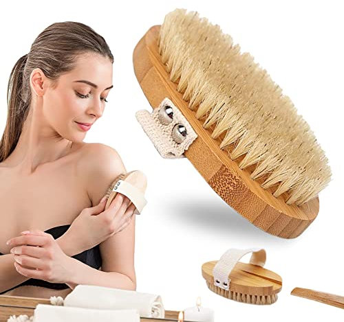 Trockenbürste, Körperbürste Naturborsten, Badebürste, Saunabürste, Trockenbürste Badebürste, Badebürste zum Entfernen abgestorbener Haut, Natürliche Borsten, für Körper Reinigen