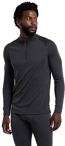 Mountain Warehouse Talus Mens Thermal Baselayer Top - Long Sleeve Sweater, Zip Neck, Quick Drying Pullover, Breathable, Lightweight - Great for, Travelling Charcoal (Zip Neck) M