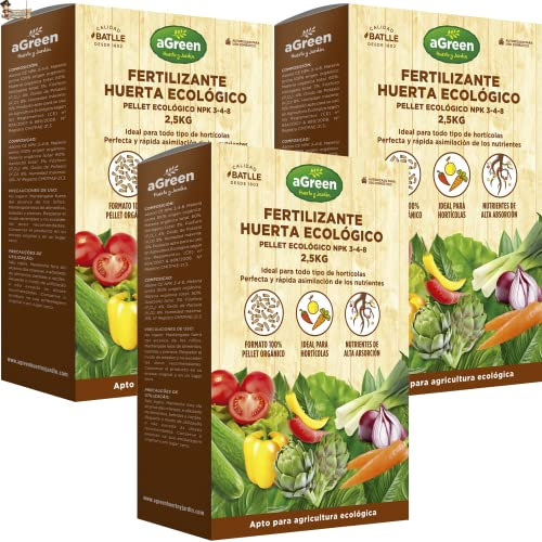 BricoLoco.com Abono huerto ecológico en pellet 100% orgánico. 7,5 kgs. (3x2,5kgs) Fertilizante NPK 3-4-8 con nutrientes de alta absorción especial para plantas hortícolas, tomates, pepinos, etc. (3)