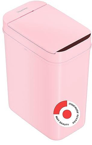 iTouchless 3 Gallon Sensor Pink Bathroom Trash Can, Slim 10 Liter Touchless Small Automatic Garbage Bin with Lid, Narrow Smart Motion Control Commercial Waste Basket for Bedroom, Office, Plastic