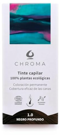 Tintes Chroma BIO Negro Profundo 1.0 – 100g – Tinte Natural en Polvo sin Amoníaco – Cobertura Total de Canas – Color Intenso y Uniforme – Vegano y Botánico – Cabello Fuerte y Brillante