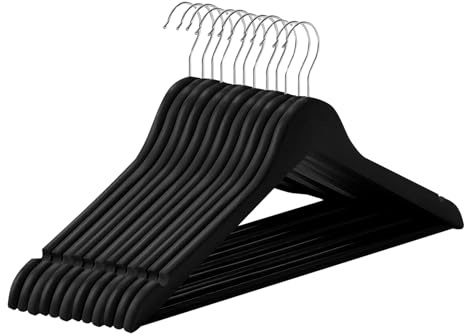 EUROXANTY-Perchas De Pástico Maciza para Trajes, Perchas Resistentes Y Duraderas para Trajes, Perchas para Ropa, Abrigos, Chaquetas, Acabado Natural, Paquete De 12 Perchas (Negro)