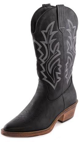 Toocool – Botas de mujer estilo tejano vaquero western camperas con punta G676, Negro , 39 EU