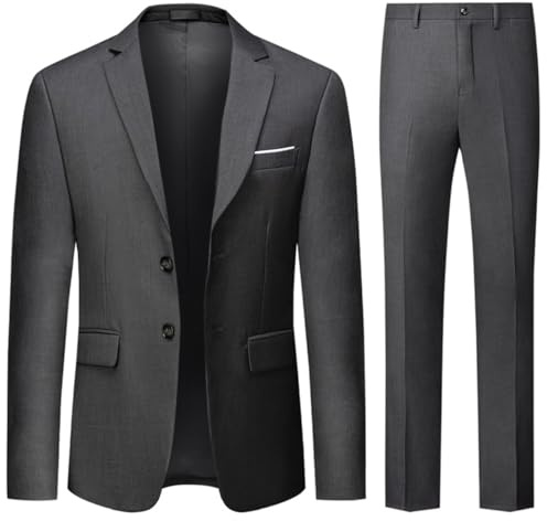 Allthemen Mens 2 Piece Suits 2 Button Business Dress Suit Grey XL
