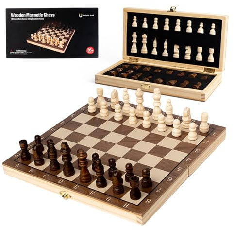 Folding Chess Board Travel Magnetic Chess Piece Set with Portable Storage Board - Traditional Strategy Game for Adults & Kids