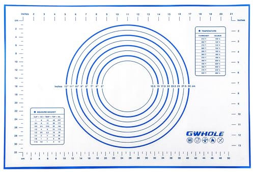 GWHOLE Non Stick Silicone Baking Mat with Measurement 40 x 60cm Large Dough Rolling Kneading Mat Non Slip Pastry Mat, Placemat, Countertop Protector for Pie/Bread/Pizza/Fondant (Blue)