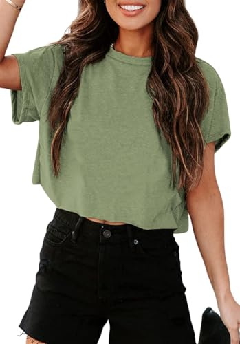 Tankaneo crop toppar dam extra stor sporttoppar beskurna skjortor rund hals lös magfri sommartopp, kort t-shirts.