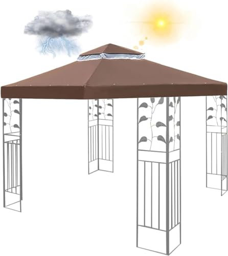 Generisch Ersatzdach Für Pavillon 3x3m – Wasserdichtes Doppeldach Mit Kaminabzug & Airvent, Pavillon-Abdeckung In Anthrazit Für Gartenpavillon-Coffee