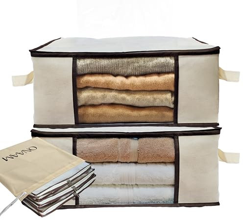 ONAAM Caja Almacenaje Plegable de 35L, Bolsas de Tela resistentes, con Asas Reforzadas, Cajas Almacenamiento Bajo Cama, Organizadores Armarios para Guardar Ropa, Bolsas para Mudanzas - Pack de 2