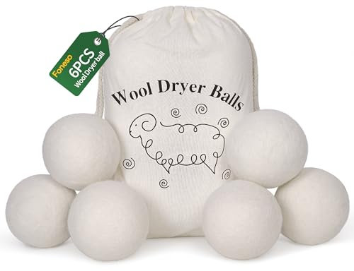 Foneso Woll Lot de 6 balles de séchage XXL 100 % laine de mouton de Nouvelle-Zélande, réutilisables pour sèche-linge et doudounes