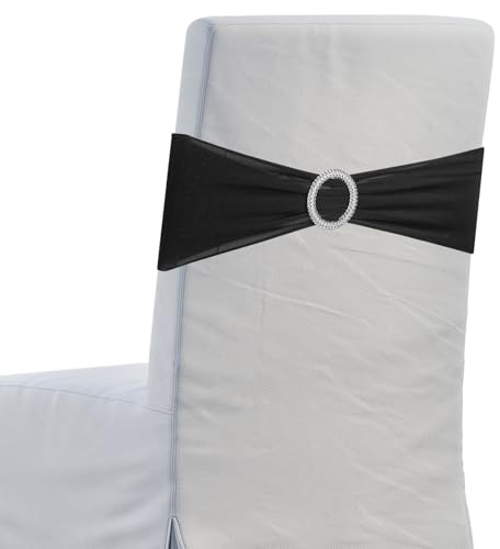 sourcing map 10 lazos para silla, 350 x 130 mm, banda elástica de poliéster con hebilla deslizante para banquetes, fiestas, bodas, eventos (negro)