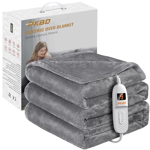 PKBD Electric Blanket Throw 190x130CM,Heated Blanket with 9 Heat Settings and Up-to-9-Hours Auto-Off Timer,Machine Washable,Fast Heating,for Home & Office,Grey