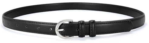 JASGOOD Ceinture Femme Cuir pour Jeans Pantalons Ceinture Fine Tendance pour Robes avec Boucle à Ardillon Simple,Noir,Taille 77-92 cm(Longueur 110 cm)