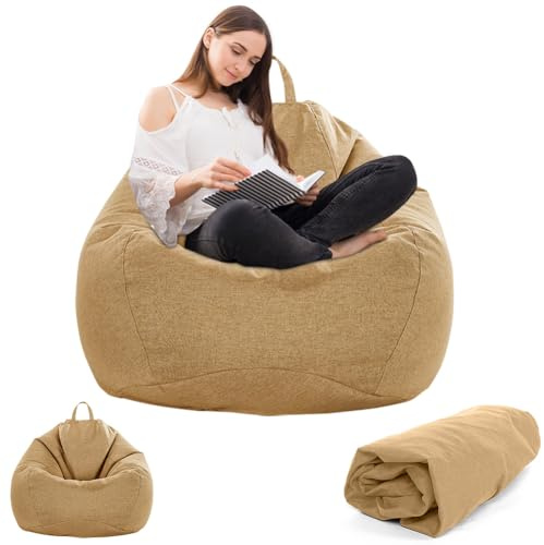 Gohytal Pouf per bambini e adulti, 100 x 120 cm, per adulti, grande sacco da gioco XL, con rivestimento senza imbottitura, per interni ed esterni, soggiorno, colore marrone chiaro