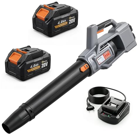 Outsunny Soffiatore a Batteria 36V, Soffiatore Foglie con 2 Batteria 4Ah, Motore Brushless 1000W, 3 Livelli Velocità 270 km/h, Turbo Boost, Caricabatterie, Leggero, per Giardino Foglie Neve Polvere
