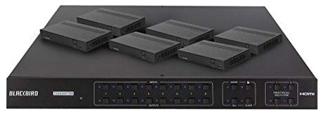Monoprice 8x8 4K HDMI Matrix Extender - HDBaseT, HDR, 18G, 4K@60Hz, YCbCr 4:4:4, HDCP 2.2, EDID, IR, SPDIF, RCA, TCP/IP, RS-232, with 7 Receivers 70 Meters - Blackbird Series