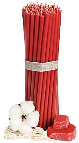 Diveevo Candele di cera d'api chiese, №60-50 pezzi, candele rituali, lunghezza 20,5 cm, diametro 6,6 mm, durata 80 minuti, colore rosso