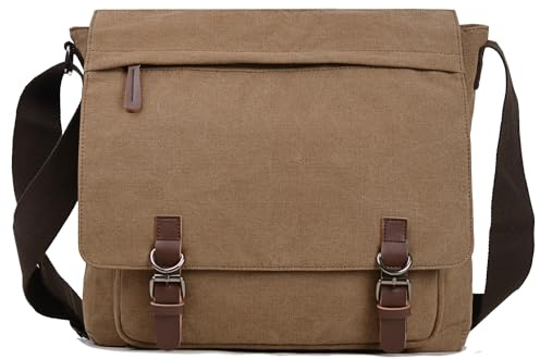 Bolso bandolera de lona para hombres y mujeres, bolsa de viaje para laptop de 15.6 pulgadas, maletín de negocios, café, 15.6 inch